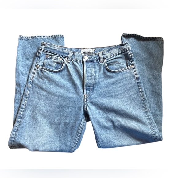 & OTHER STORIES Blue Stonewashed Denim Straight Leg Button-Fly Jeans - Sz 31/30 - Picture 1 of 16